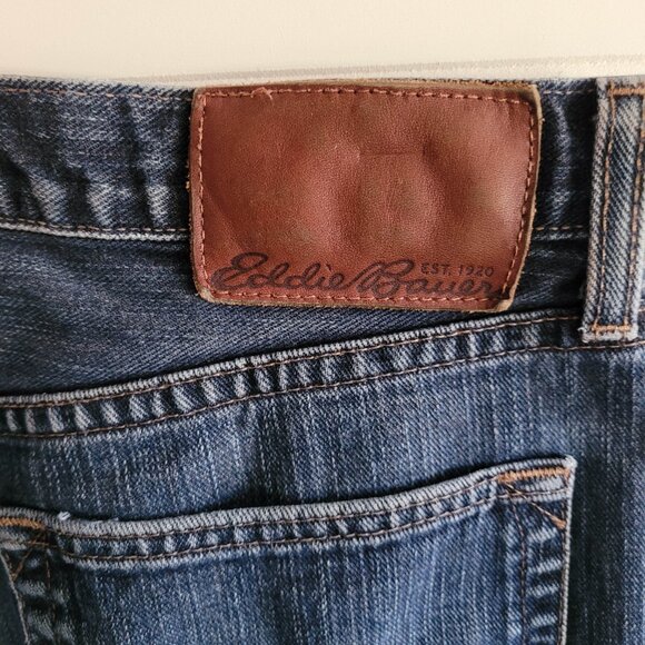 Eddie Bauer Jeans Mens Tag Size 33/30 Straight Fit Dark Wash Cotton Distressed - Picture 8 of 15